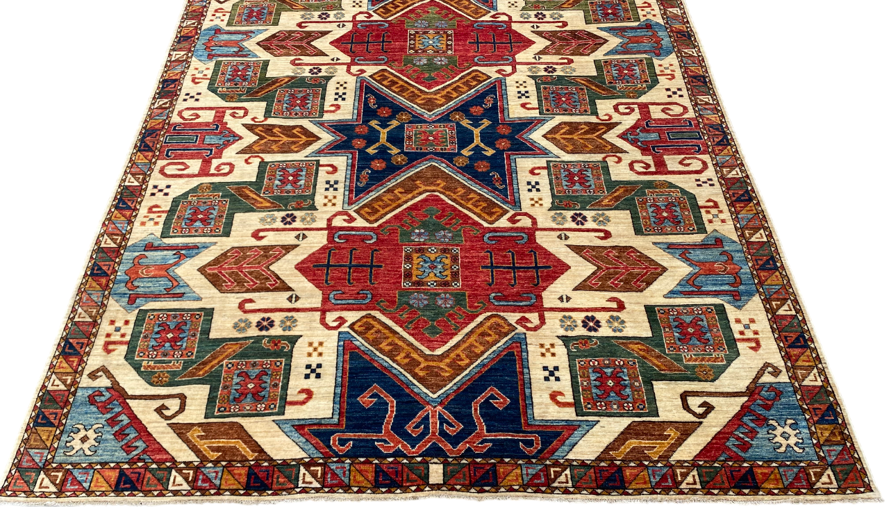 Turkmen weave Afghan 19th century Star-Kazak inspired, 290x239 cm | Rug# 27209