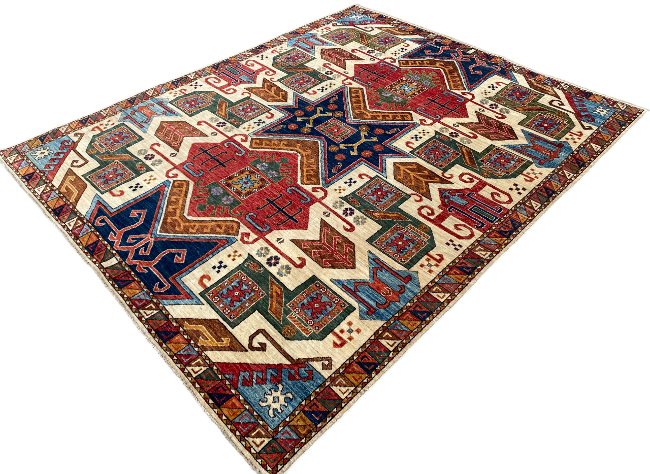 Turkmen weave Afghan 19th century Star-Kazak inspired, 290x239 cm | Rug# 27209