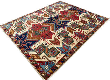 Turkmen weave Afghan 19th century Star-Kazak inspired, 290x239 cm | Rug# 27209