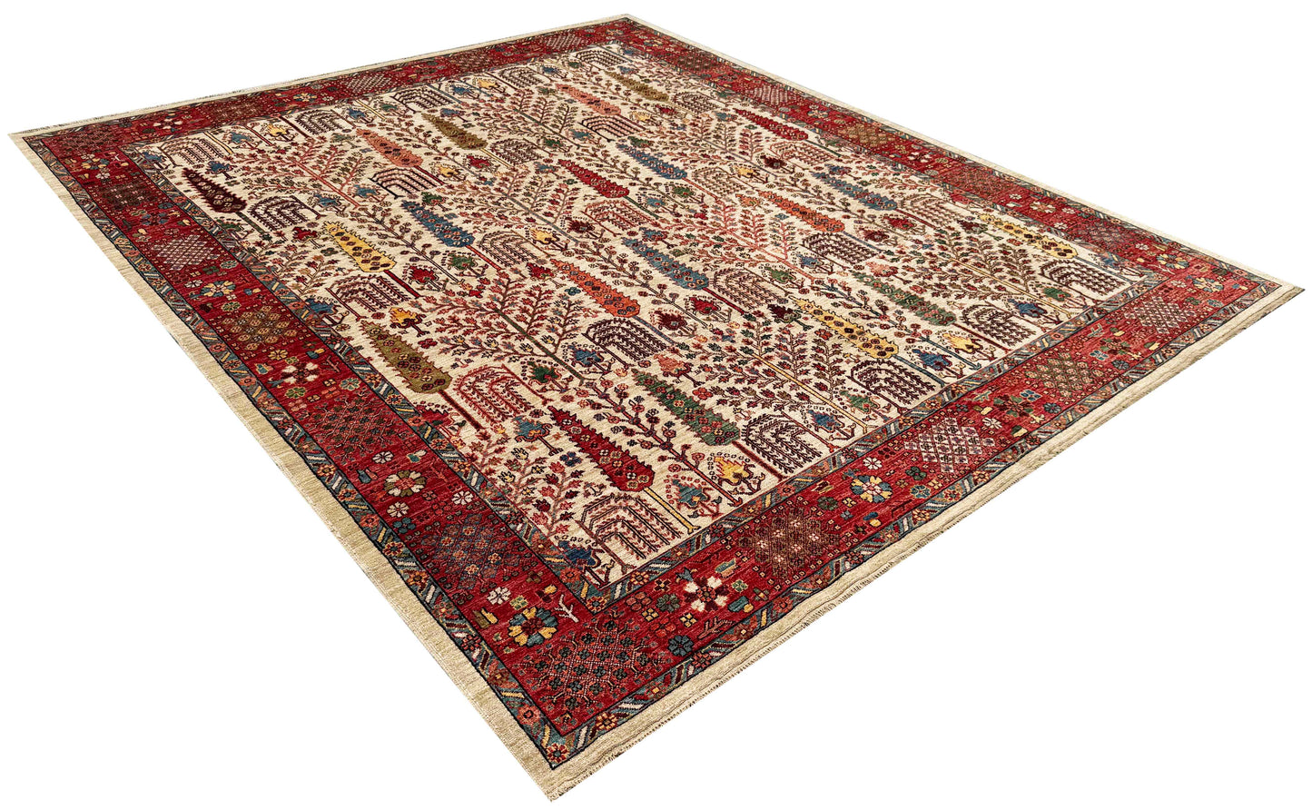 Turkmen weave carpet in  16th century Safavid Garden design, 291x246 cm | Rug #27220