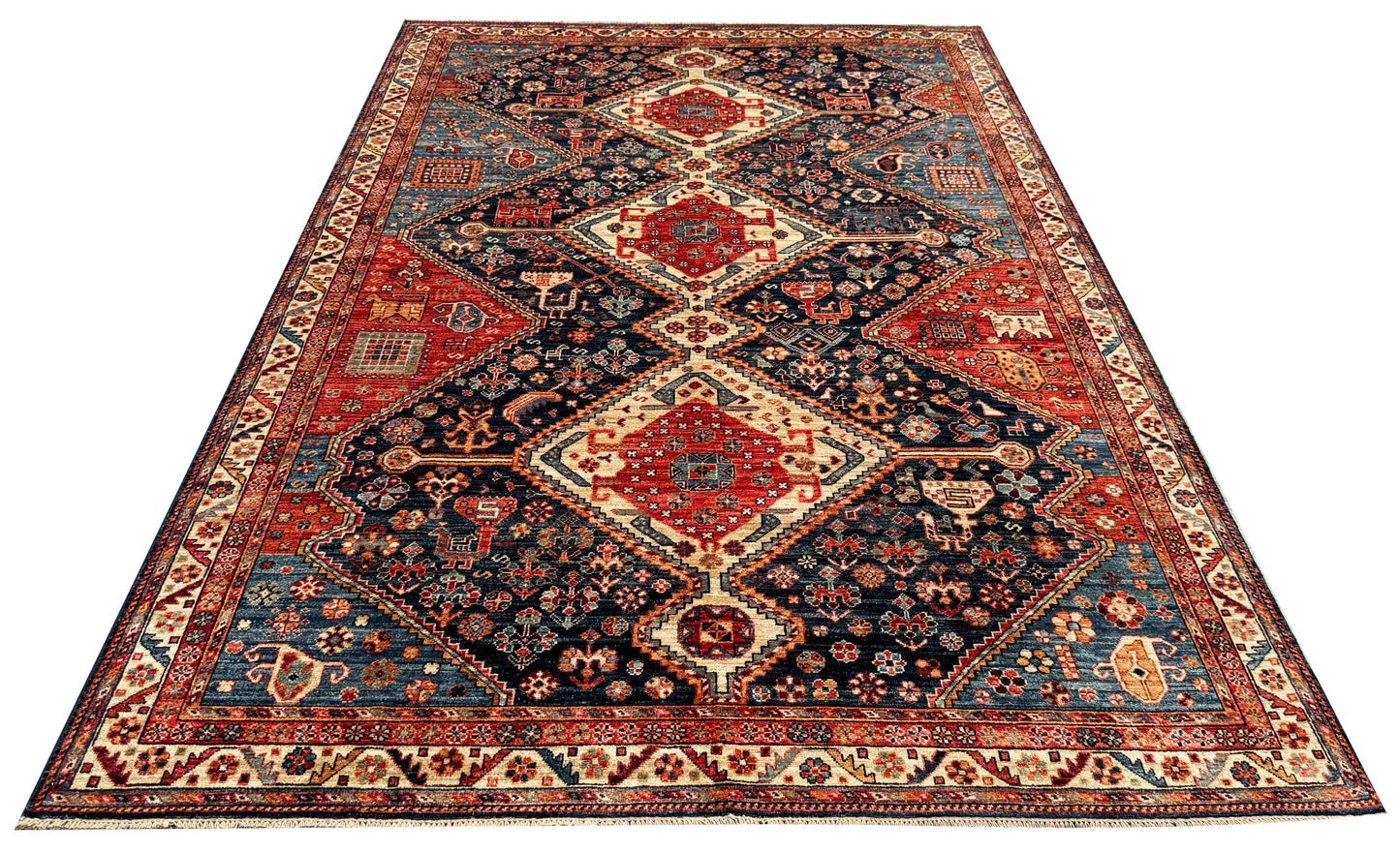 Afghan, 19th century Khamseh inspired 267x183 cm | Rug# 27226