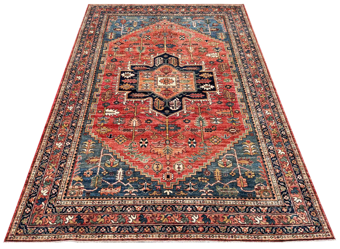 Turkmen weave Afghan, 19th C Heriz inspired, 275x182 cm | Rug# 27237