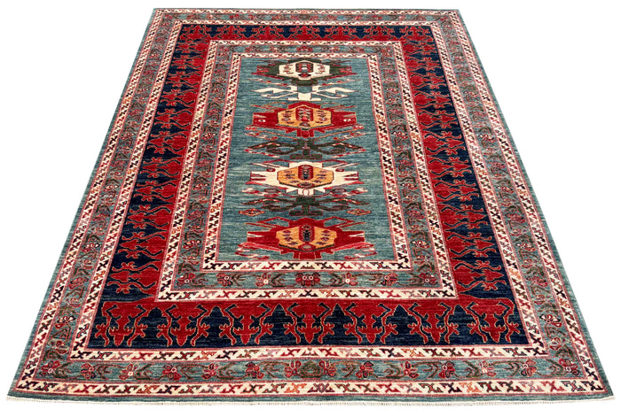 Chechen weave Afghan, 19th c Kazak inspired, 295x188 cm | Rug# 27238