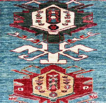 Chechen weave Afghan, 19th c Kazak inspired, 295x188 cm | Rug# 27238