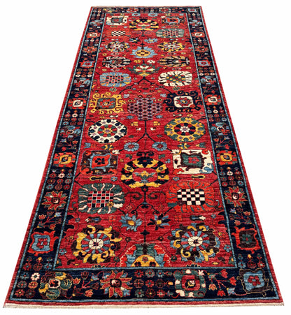 Custom-Made Turkmen weave Afghan,  17th century Safavid guls, 348x125 cm | Rug# 27239