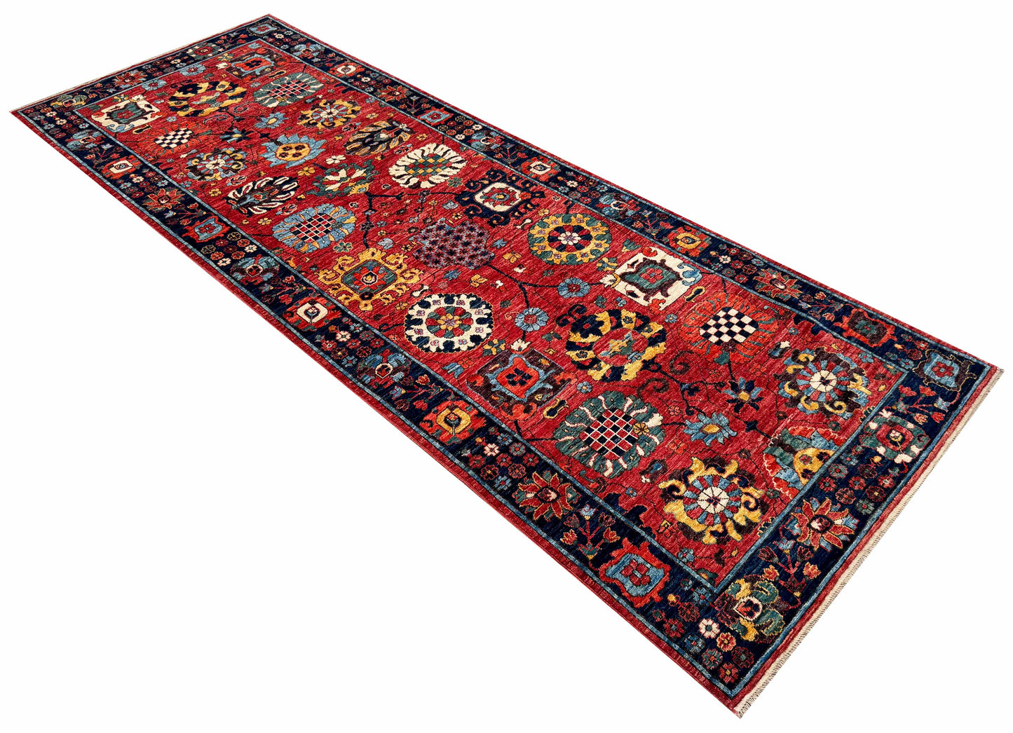 Custom-Made Turkmen weave Afghan,  17th century Safavid guls, 348x125 cm | Rug# 27239