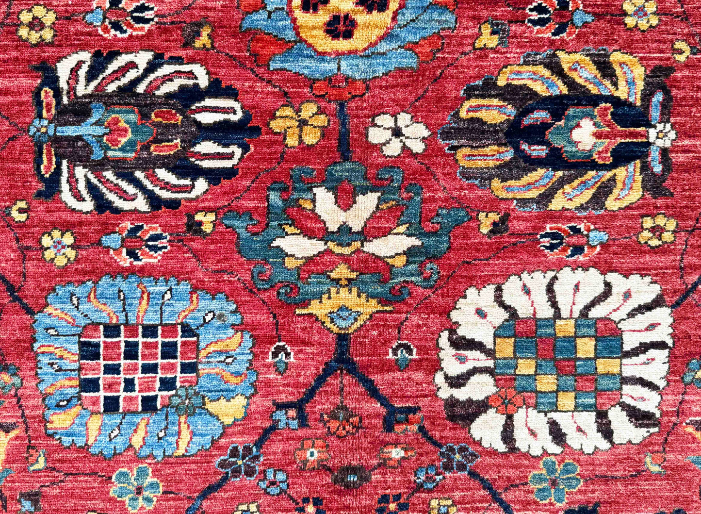 Custom-Made Turkmen weave Afghan,  17th century Safavid guls, 348x125 cm | Rug# 27239