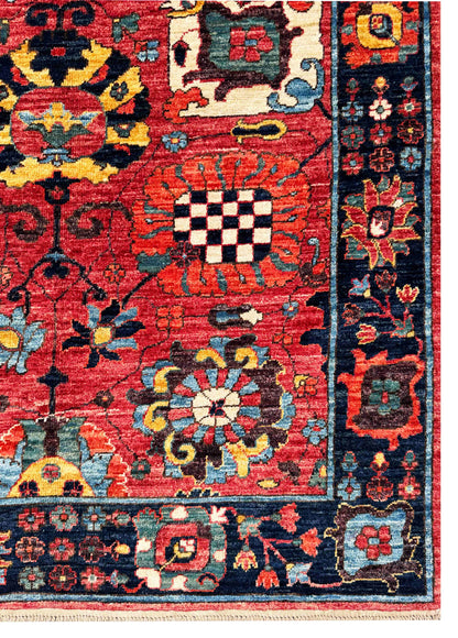 Custom-Made Turkmen weave Afghan,  17th century Safavid guls, 348x125 cm | Rug# 27239
