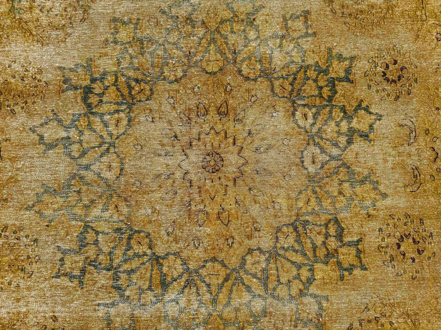 Distressed and vintage overdyed Persian Kerman, 385x287cm | Rug# 27242