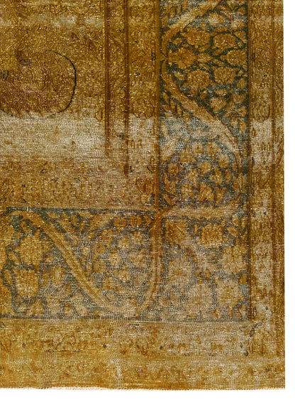 Distressed and vintage overdyed Persian Kerman, 385x287cm | Rug# 27242