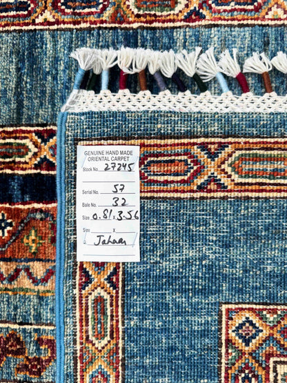 Turkmen weave Afghan runner, 19th century Caucasian design,356x81cm | Rug# 27245