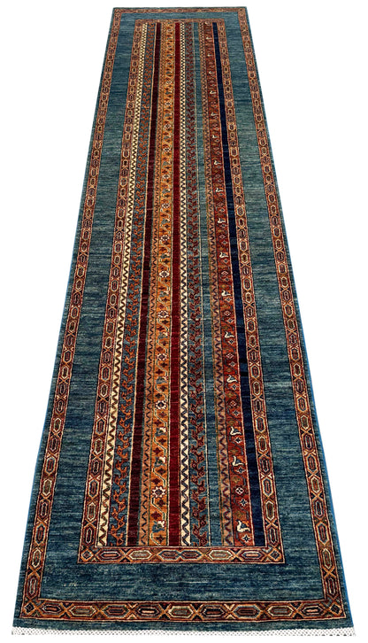 Turkmen weave Afghan runner, Caucasian design 358x83cm | Rug# 27246