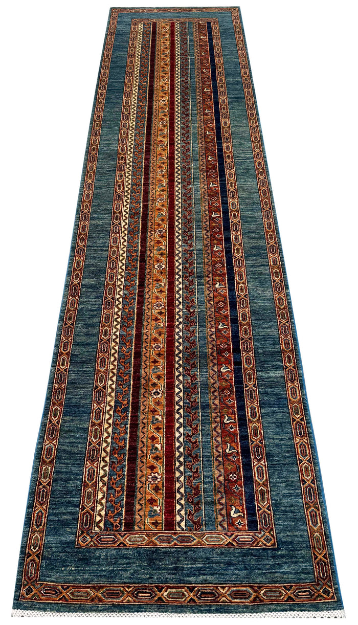 Turkmen weave Afghan runner, Caucasian design 358x83cm | Rug# 27246