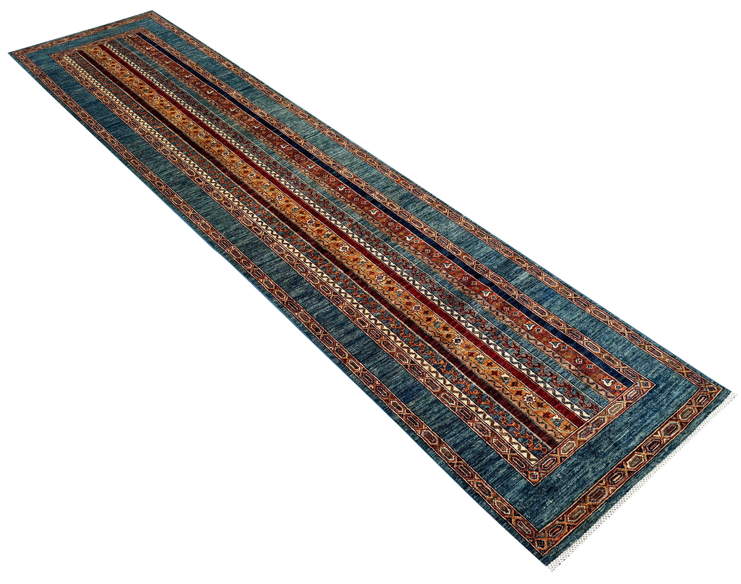 Turkmen weave Afghan runner, Caucasian design 358x83cm | Rug# 27246