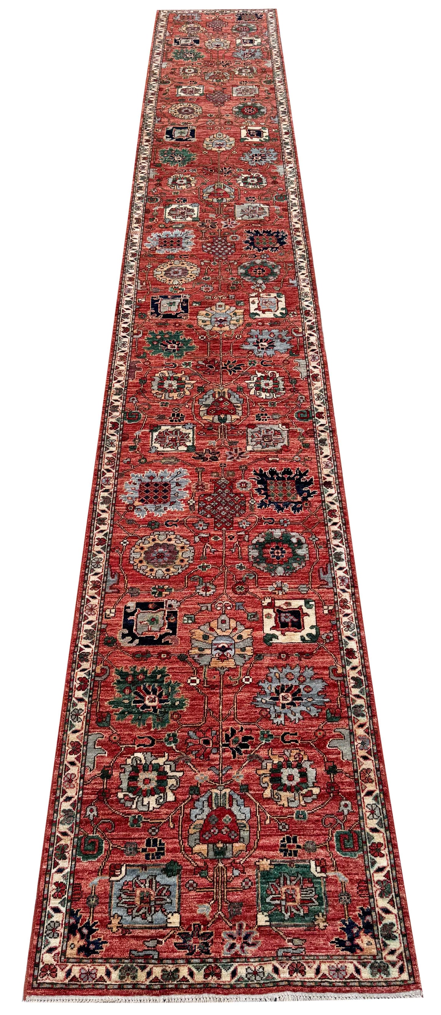 Afghan Turkmen weave hall runner , 16th century Safavid design, ,599x84cm | Rug# 27252