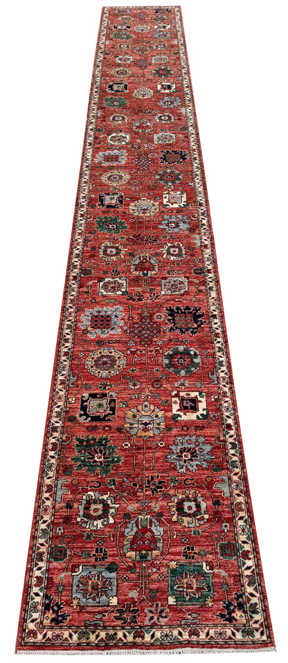 Afghan Turkmen weave hall runner , 16th century Safavid design, ,599x84cm | Rug# 27252