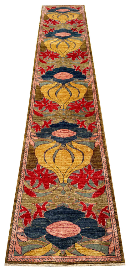 Art Nouveau dsigner runner, Custom-made, Turkmen weave, 447x82cm | Rug# 27253