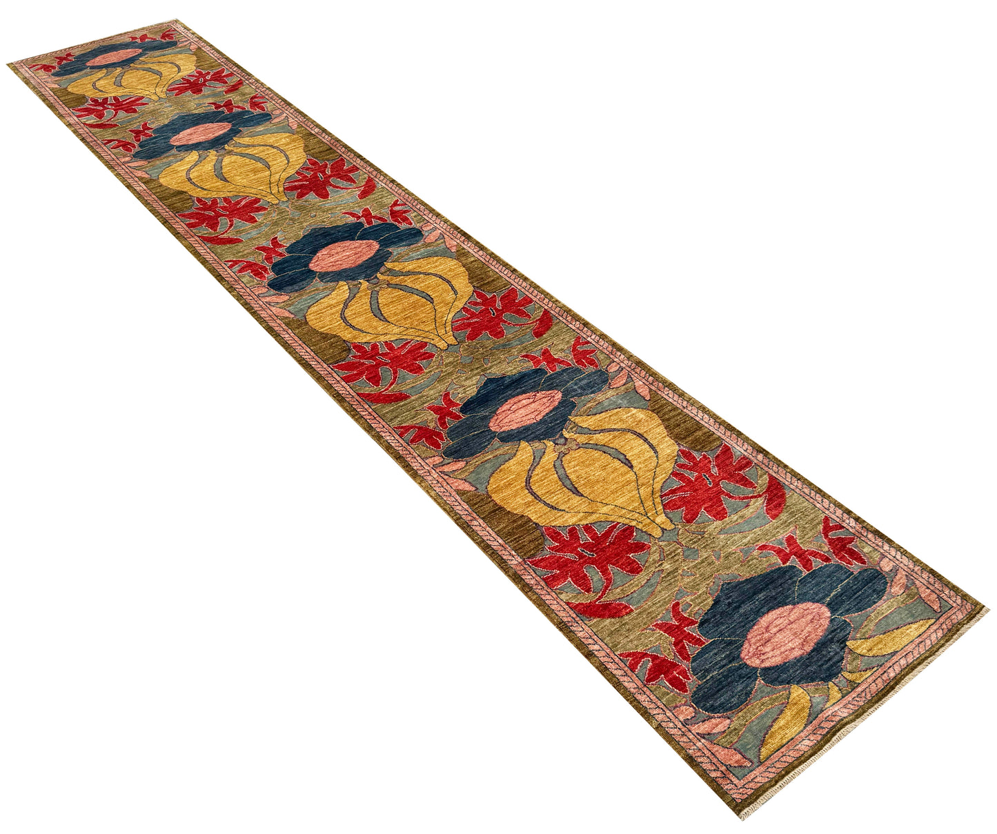 Art Nouveau dsigner runner, Custom-made, Turkmen weave, 447x82cm | Rug# 27253