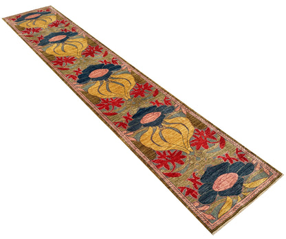 Art Nouveau dsigner runner, Custom-made, Turkmen weave, 447x82cm | Rug# 27253