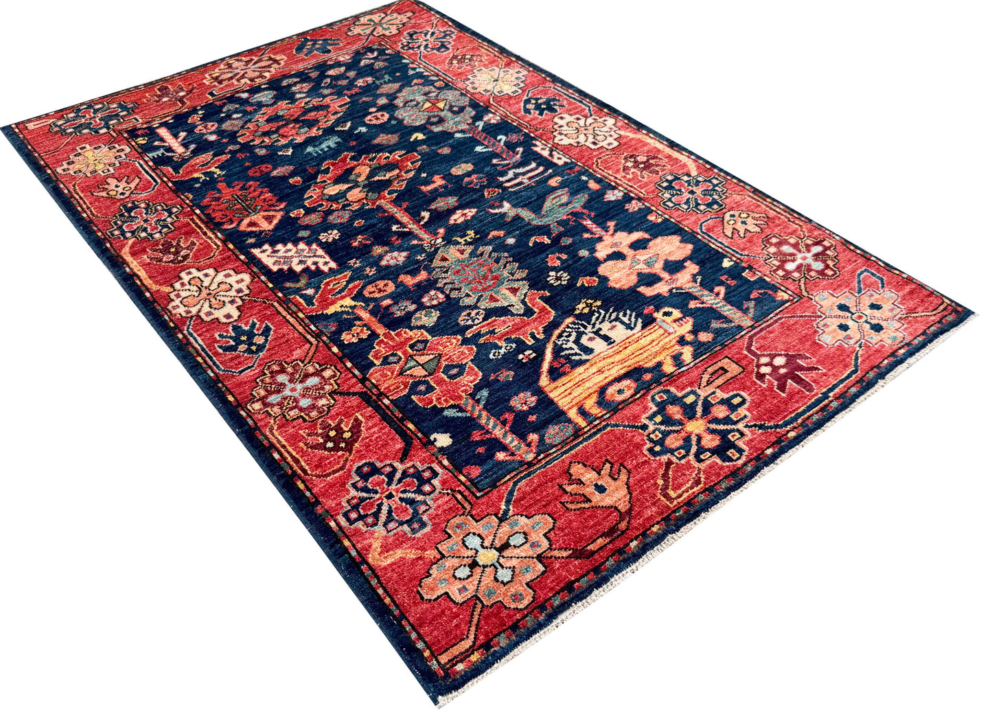 Turkmen weave Afghan, inpired by a Lion-Rug illustrated in a book 122x98cm | Rug# 27274