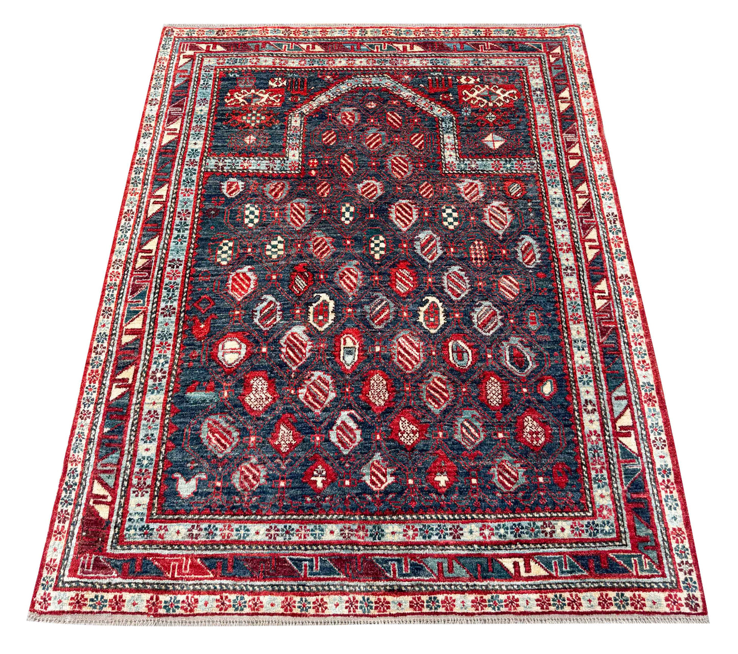 Turkmen weave Afghan, 19th century Caucasian prayer inspired 157x127 cm | Rug# 27278
