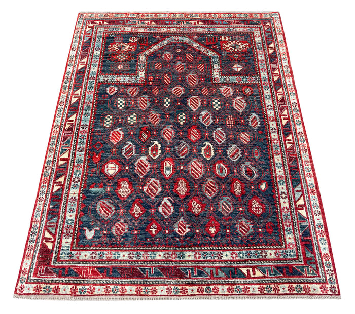 Turkmen weave Afghan, 19th century Caucasian prayer inspired 157x127 cm | Rug# 27278