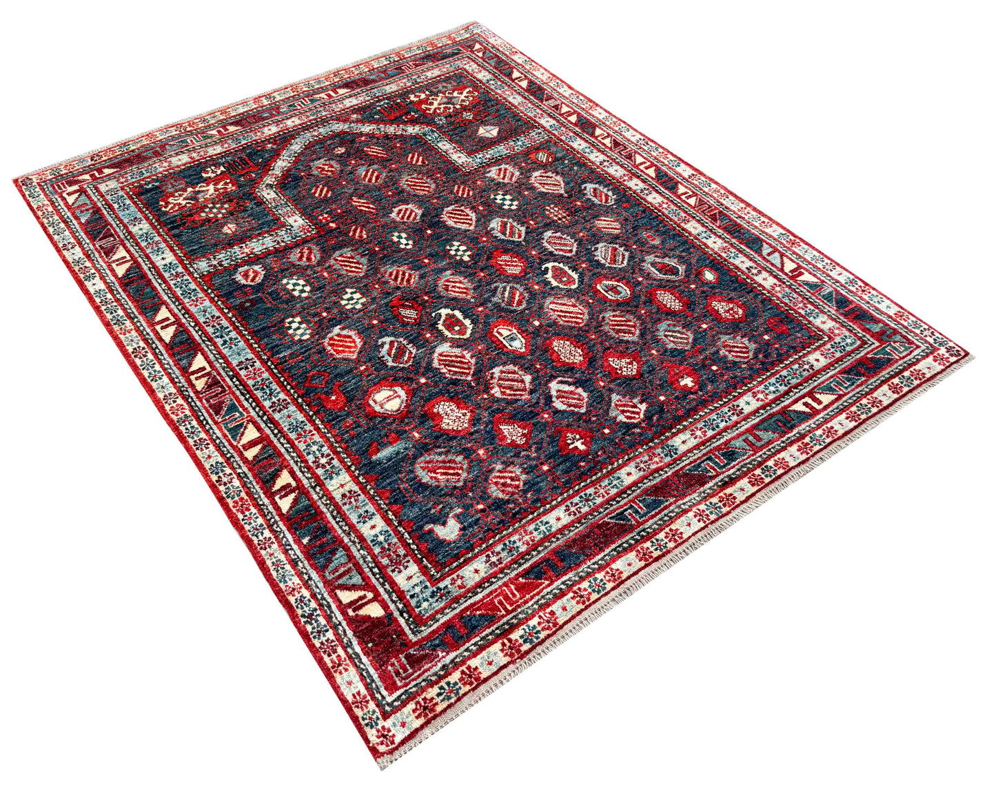 Turkmen weave Afghan, 19th century Caucasian prayer inspired 157x127 cm | Rug# 27278