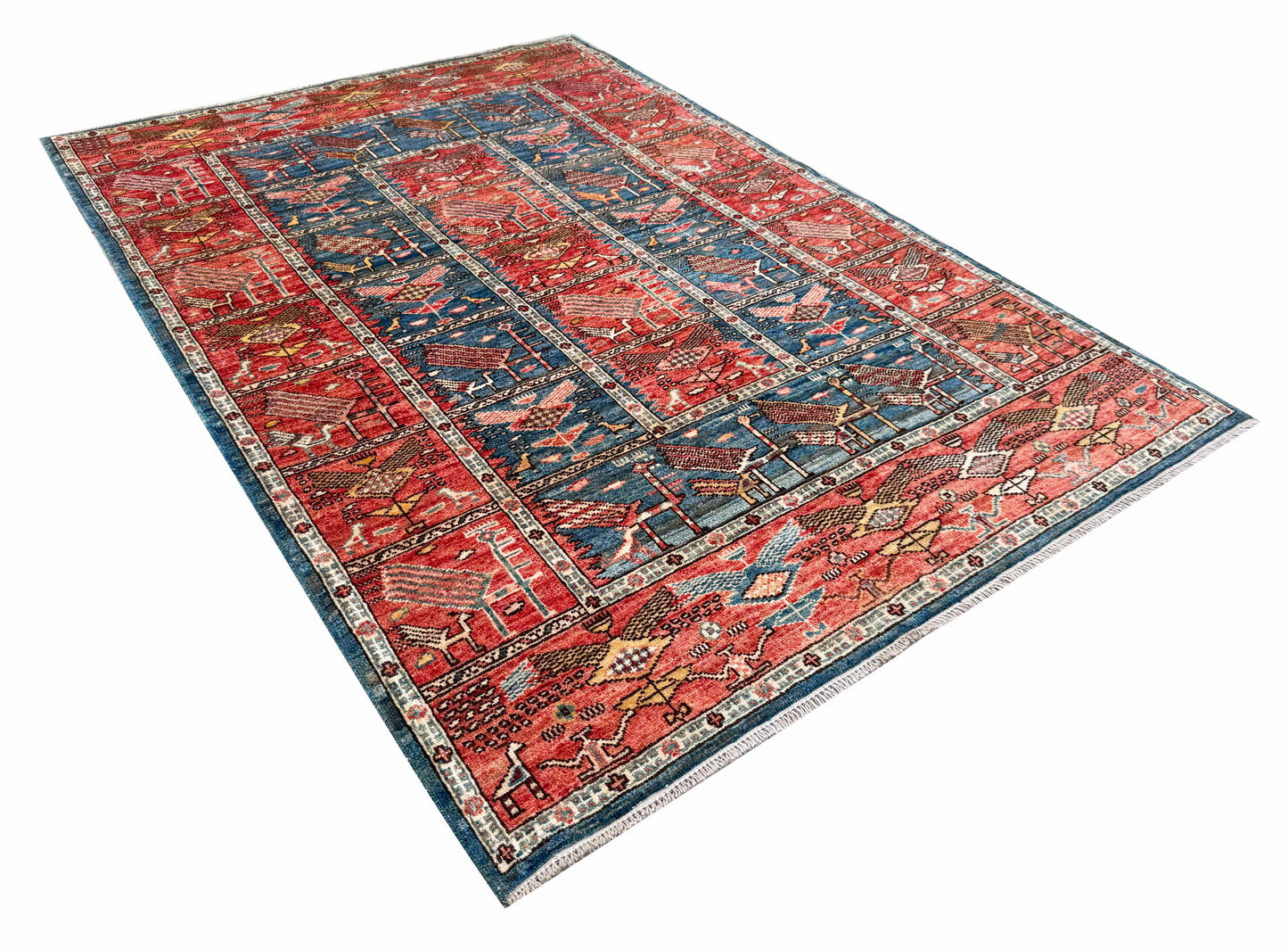 Turkmen weave Afghan, inspired by a 19th century Caucasian Sumac 181x126cm | Rug# 27279