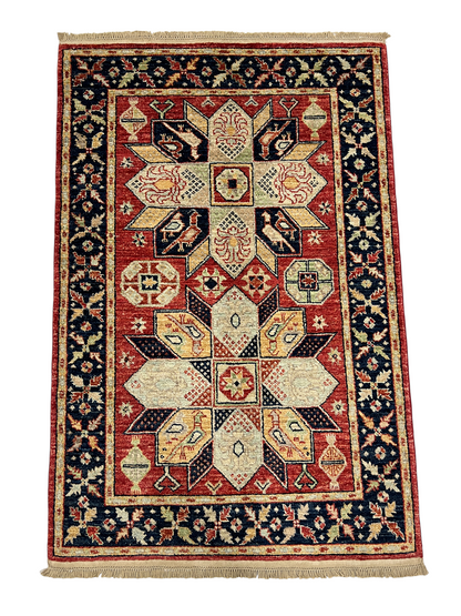 Turkmen weave Afghan, Caucasian Lotus design 150x101 cm | Rug# 27294