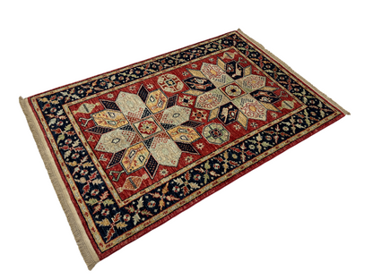 Turkmen weave Afghan, Caucasian Lotus design 150x101 cm | Rug# 27294