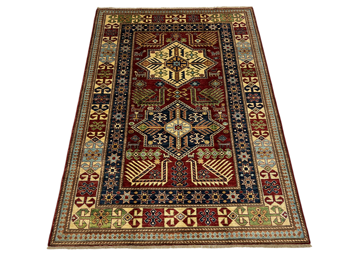 Chechen weave Afghan, 19th.c Kazak design 237x170 cm | Rug# 27301