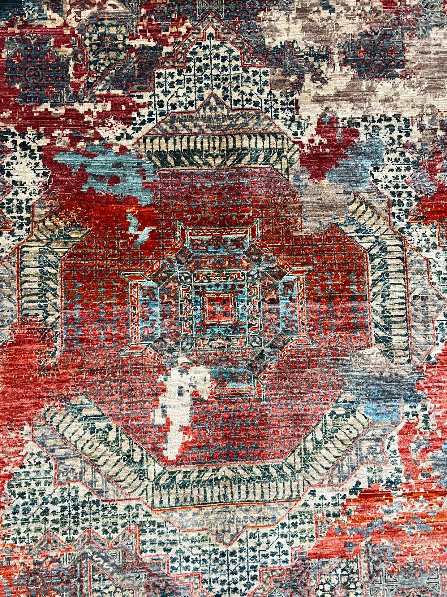 Turkmen weave Afghan, Transitional Mamluk design 209x153 cm | Rug# 27315
