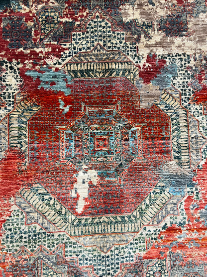 Turkmen weave Afghan, Transitional Mamluk design 209x153 cm | Rug# 27315
