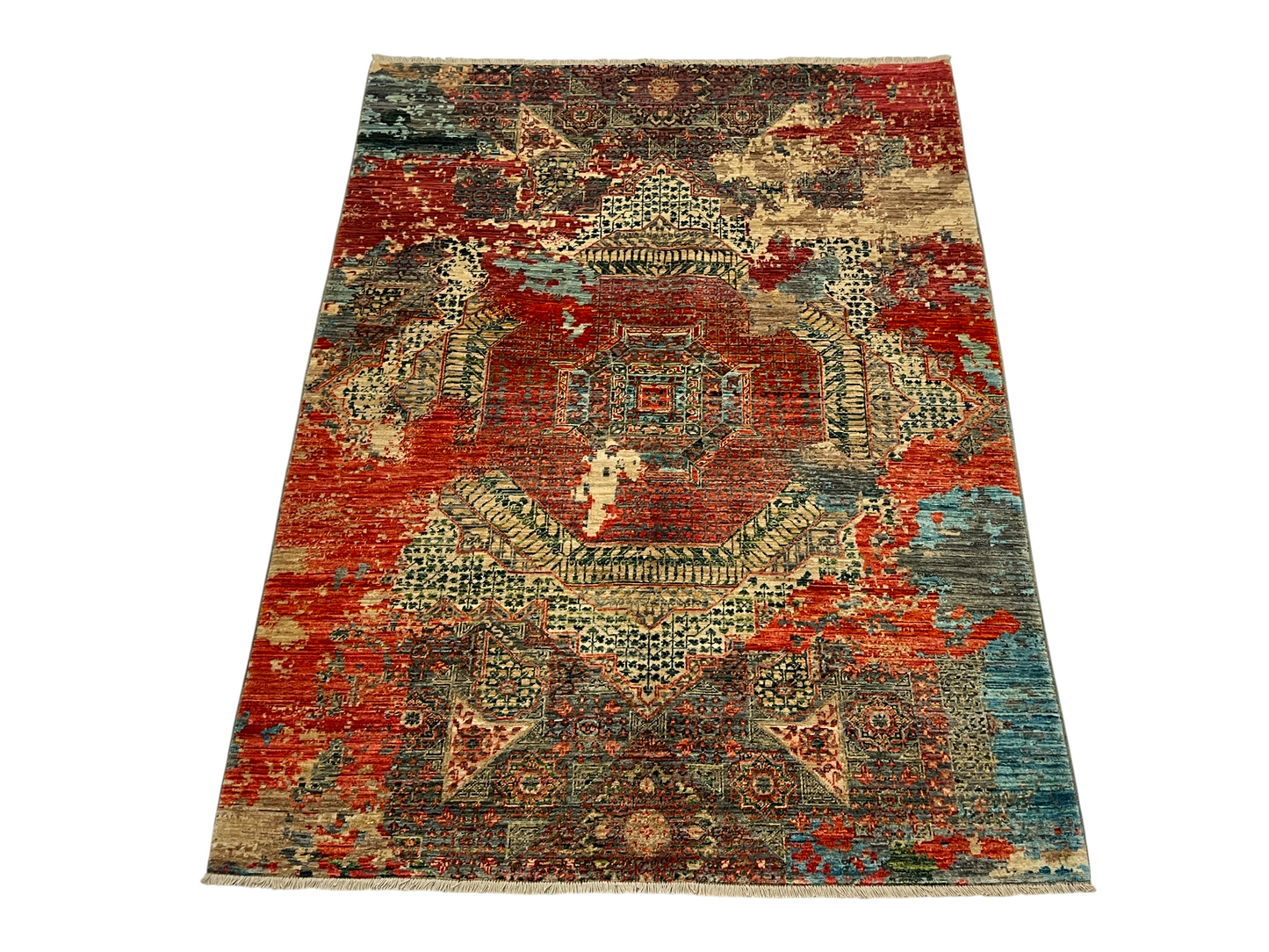 Turkmen weave Afghan, Transitional Mamluk design 209x153 cm | Rug# 27315