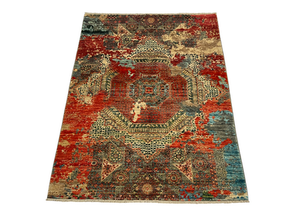 Turkmen weave Afghan, Transitional Mamluk design 209x153 cm | Rug# 27315