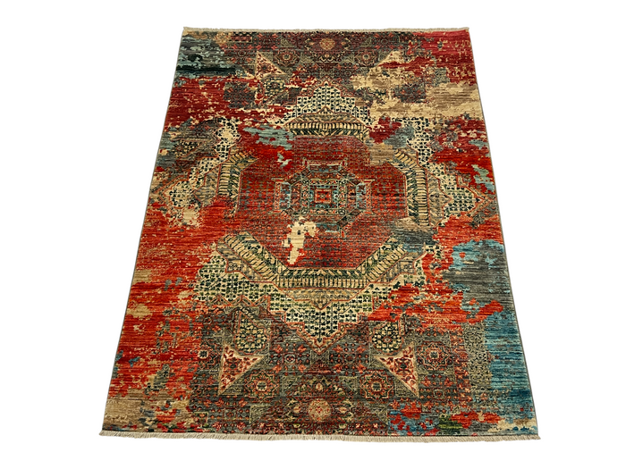 Turkmen weave Afghan, Transitional Mamluk design 209x153 cm | Rug# 27315