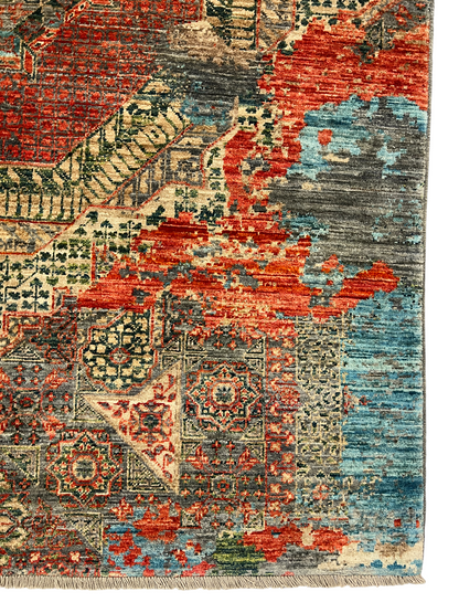 Turkmen weave Afghan, Transitional Mamluk design 209x153 cm | Rug# 27315