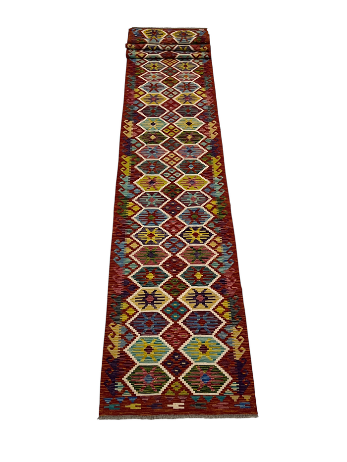 Afghan Maimaneh flatweave Kilim 581x84 cm | Rug# 27318