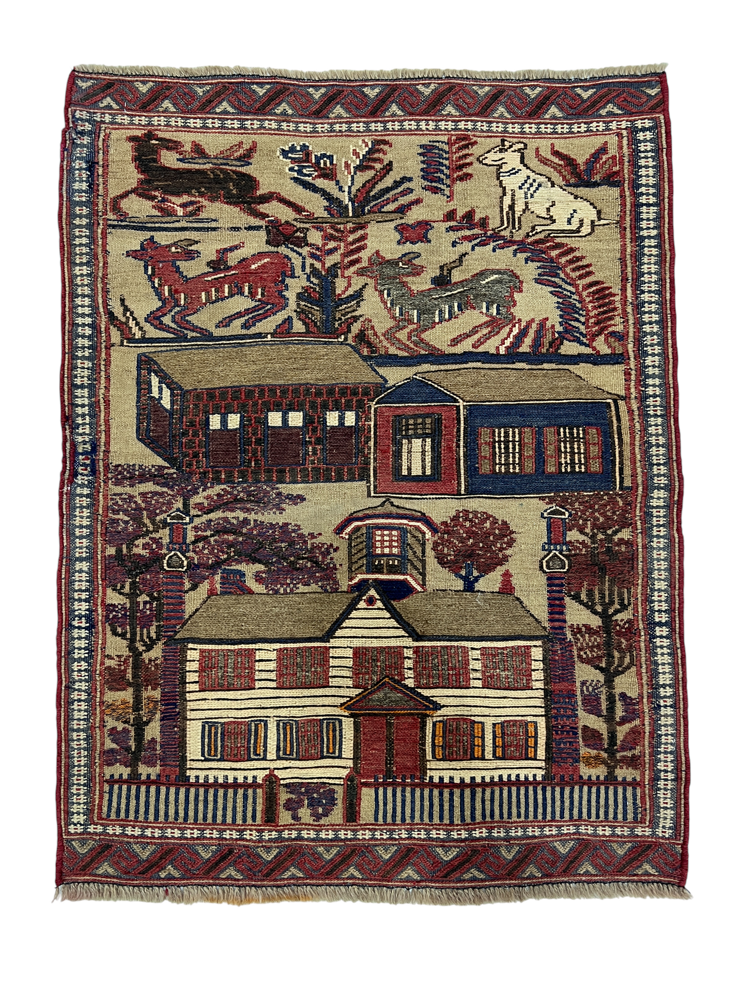 Afghan pictorial Mashwani Sumac 92x70 cm | Rug# 27324
