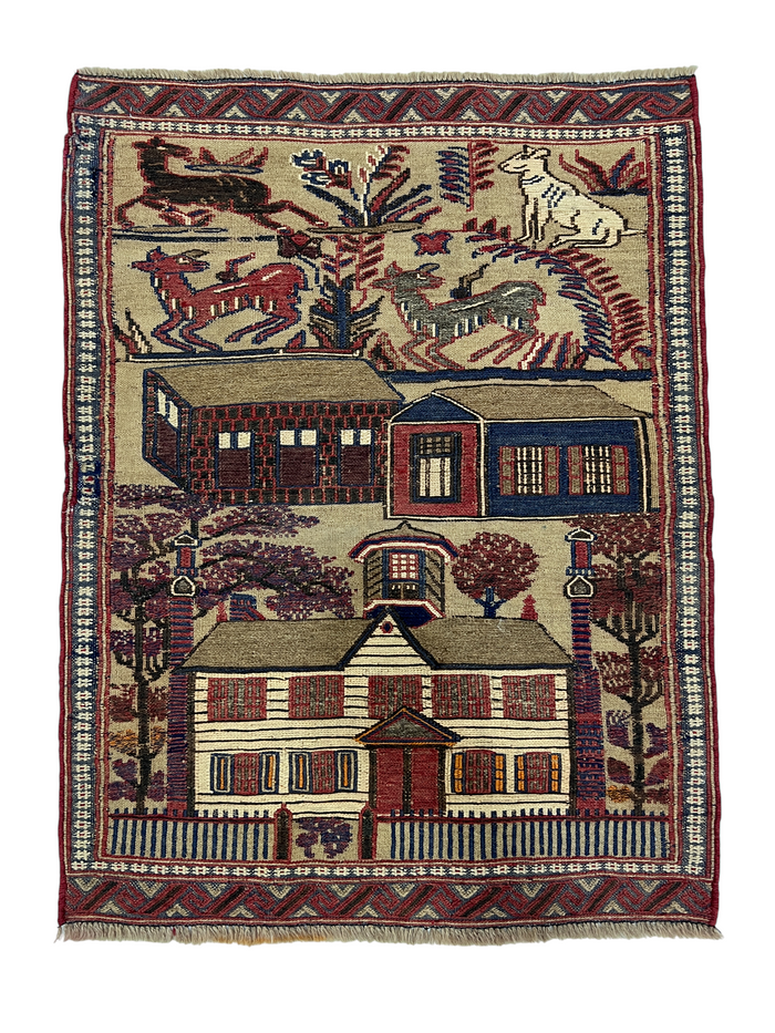 Afghan pictorial Mashwani Sumac 92x70 cm | Rug# 27324