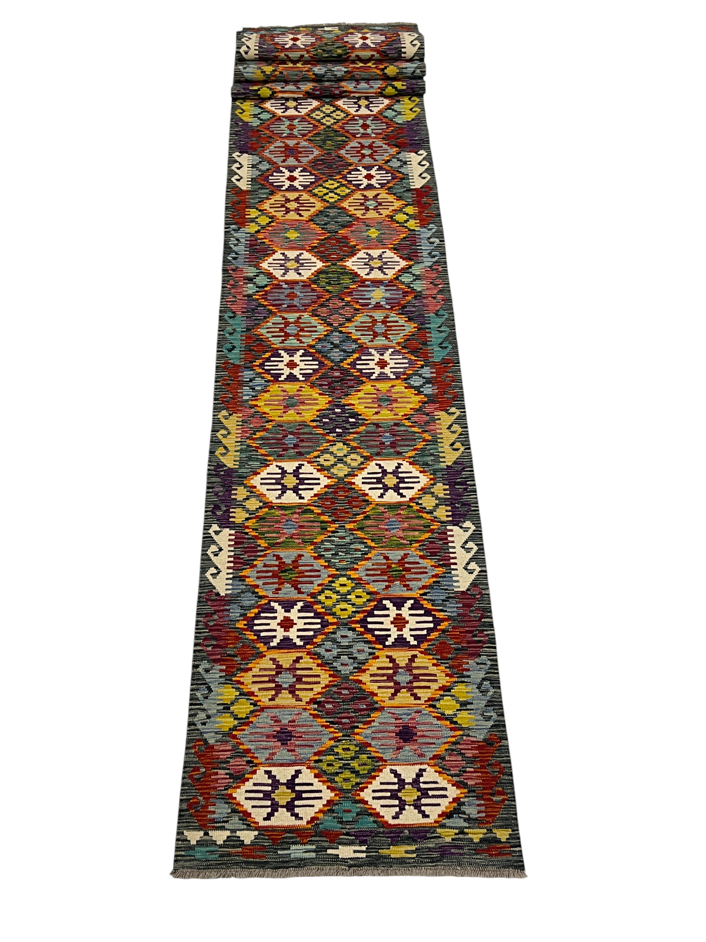 Afghan Maimaneh Vegetable Dye flatweave Kilim  582x84 cm | Rug# 27326