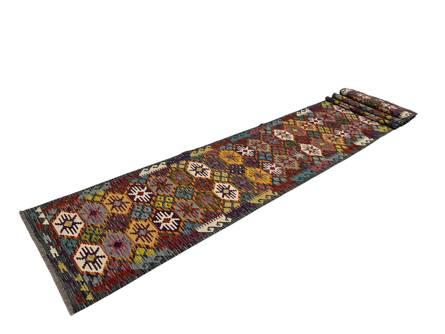 Afghan Maimaneh Vegetable Dye flatweave Kilim  582x84 cm | Rug# 27326