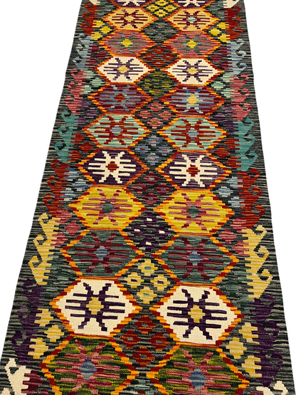 Afghan Maimaneh Vegetable Dye flatweave Kilim  582x84 cm | Rug# 27326