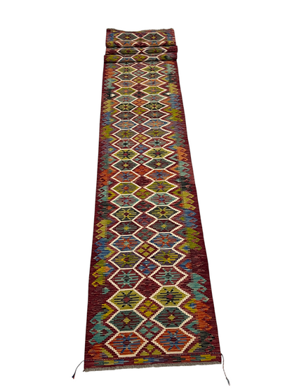 Afghan Maimaneh flatweave Kilim 586x85 cm | Rug# 27327