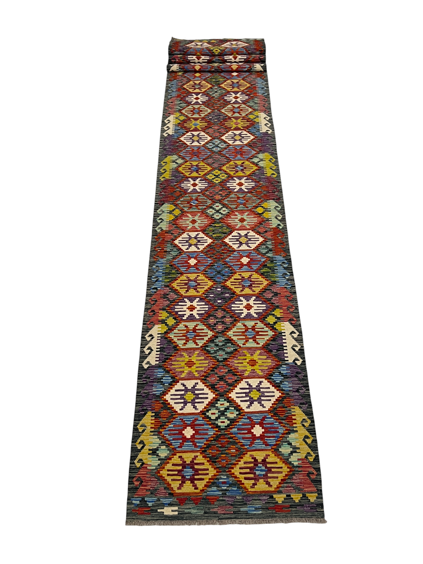 Afghan Maimaneh flatweave Kilim runner 584x84 cm | Rug# 27328