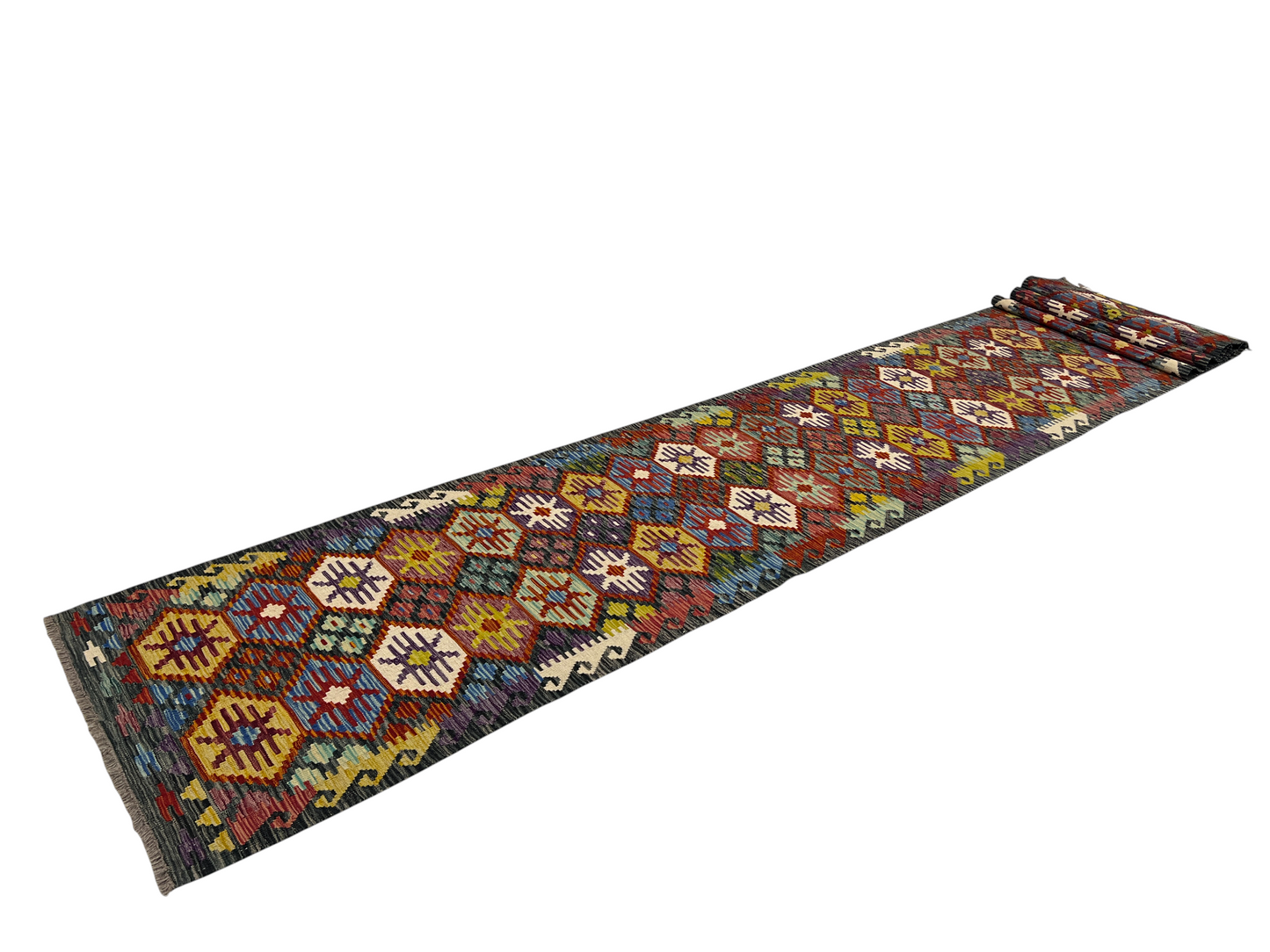 Afghan Maimaneh flatweave Kilim runner 584x84 cm | Rug# 27328