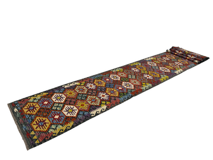 Afghan Maimaneh flatweave Kilim runner 584x84 cm | Rug# 27328