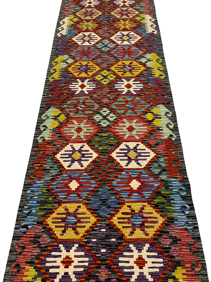 Afghan Maimaneh flatweave Kilim runner 584x84 cm | Rug# 27328