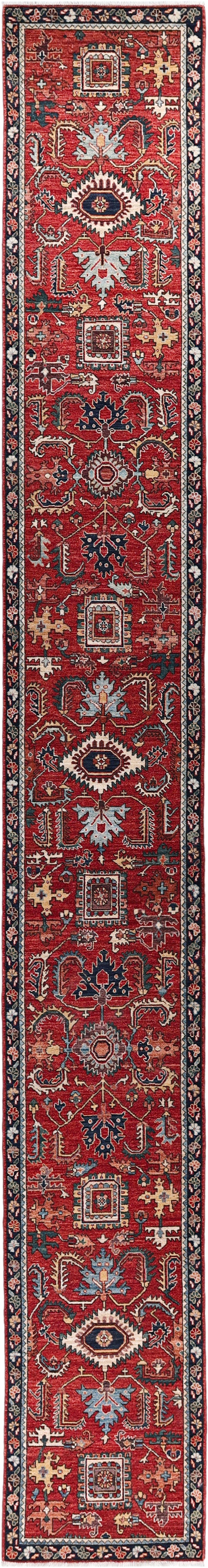 Turkmen weave Afghan runner, 19th century Heriz design, 588x75cm | Rug# 27408