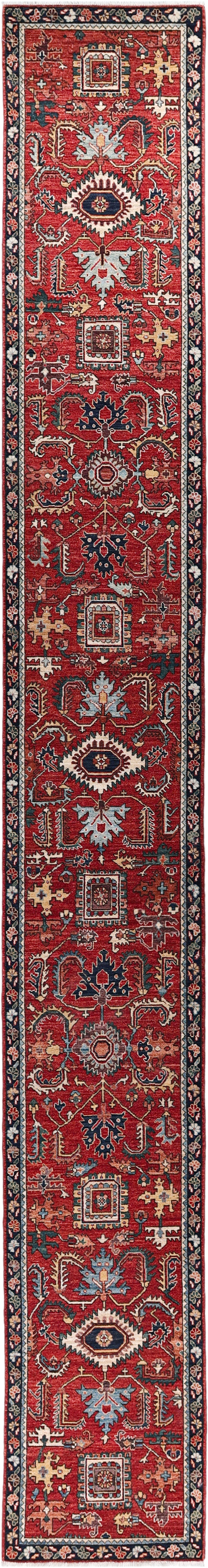 Turkmen weave Afghan runner, 19th century Heriz design, 588x75cm | Rug# 27408